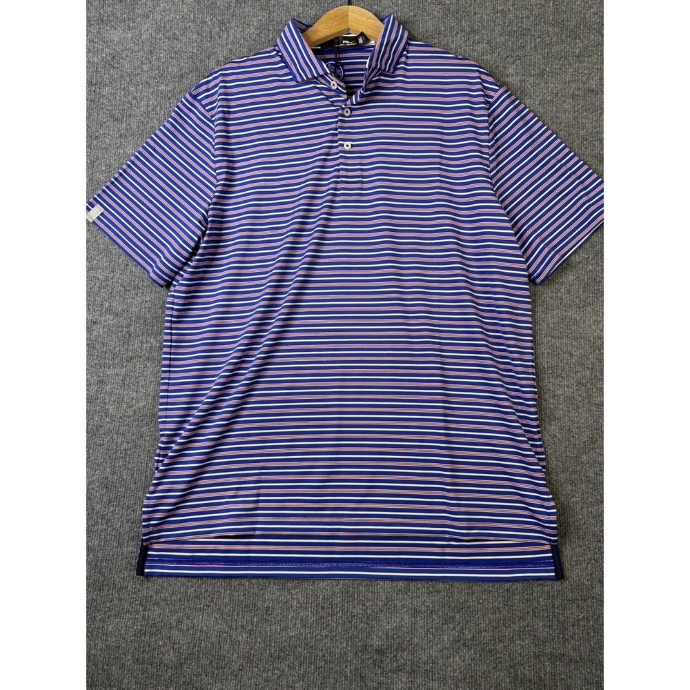 NWT RLX Ralph Lauren Golf Polo Shirt Men Large Blue Red Striped Stretch